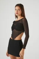 Women's Sheer Mesh Crop Top in Black, XL