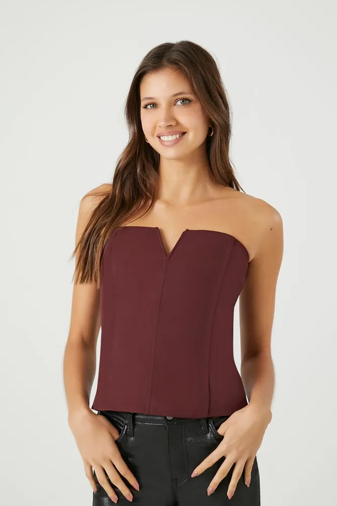 Forever 21 Women's Twill V-Wire Tube Top in Wine, XL