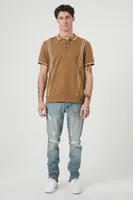 Men Striped-Trim Polo Shirt in Deep Taupe/Taupe Small
