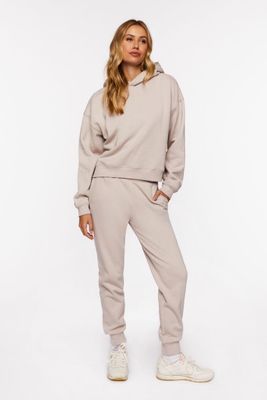 Women's Organically Grown Cotton Fleece Joggers in Oyster Grey Large