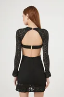 Women's Sheer Lace Flounce Mini Dress Black