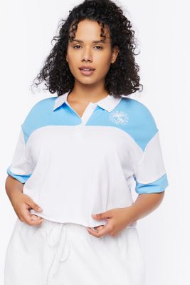 Women's Colorblock Cropped Polo Shirt in Blue, 0X