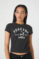 Women's Ribbed Knit Sublime Graphic Baby T-Shirt in Black Medium