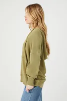 Women's French Terry Drop-Sleeve Hoodie in Olive, XS