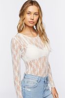 Women's Sheer Floral Lace Bodysuit in Vanilla Small