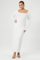 Women's Ribbed Knit Maxi Dress in Vanilla, 1X