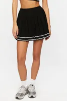 Women's Striped-Trim Crop Top & Tennis Skirt Set in Black/White Medium