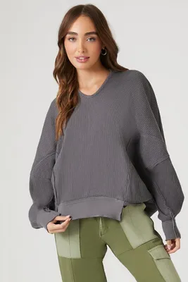 Women's Thermal Ribbed Pullover in Charcoal Small