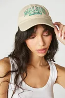 Malibu Embroidered Baseball Cap in Tan/Green