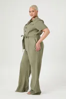 Women's Tie-Front Jumpsuit in Olive, 3X