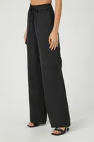 Women's Satin Cargo Drawstring Pants in Black Medium