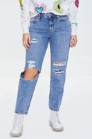 Women's Distressed Straight-Leg Jeans Light Denim,