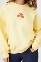 Women's Embroidered California Poppy Pullover in Yellow Medium