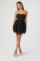 Women's Caged Mesh Sweetheart Mini Dress in Black Small