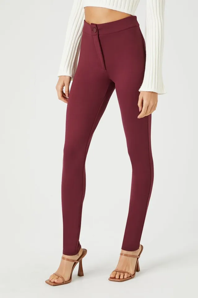 Forever 21 Women's Ponte Knit High-Rise Leggings in Wine Large