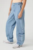 Women's Cargo Denim Parachute Pants Light Denim,