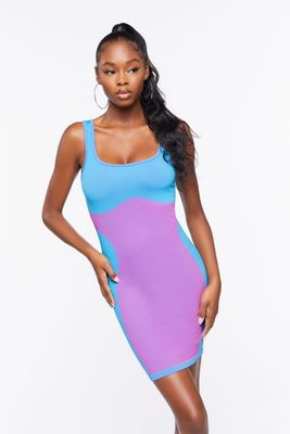 Women's Seamless Colorblock Mini Dress in Blue, M/L