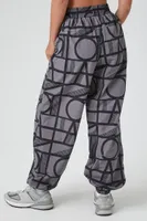 Women's Active Geo Print Windbreaker Joggers in Charcoal/Black Large