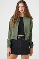 Women's Satin Bomber Jacket in Olive, XL