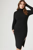 Women's Turtleneck Midi Sweater Dress in Black, 3X