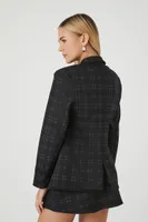 Women's Notched Plaid Blazer in Black Medium