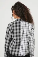 Women's Cropped Plaid Flannel Shirt in Black/White, XS