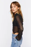 Women's Sheer Lace Split-Hem Shirt in Black Medium