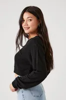 Women's Relaxed Drop-Sleeve Crop Top in Black Medium