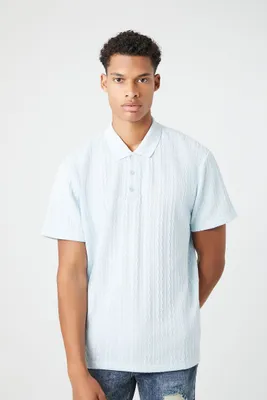 Men Textured Short-Sleeve Polo Shirt in Dusty Blue, XXL