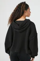 Women's Fleece Drop-Sleeve Hoodie in Black, S/M