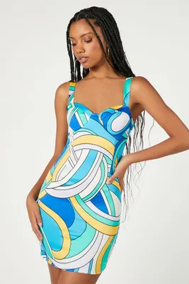 Women's Abstract Print Bustier Mini Dress in Blue Small