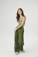 Women's Rib-Knit Cropped NY Camo Tank Top in Khaki, XS