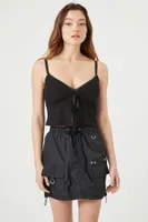 Women's Drawstring Cargo Mini Skirt in Black, XL