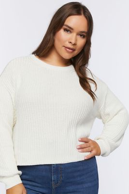 Women's Ribbed Crew Sweater in Vanilla, 0X