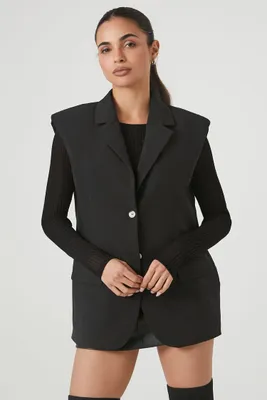 Women's Twill Button-Up Vest in Black, XS