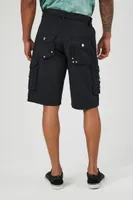 Men Belted Cargo Shorts in Black, 32