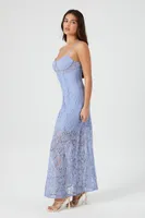 Women's Crochet Lace Sheer Maxi Dress in Light Blue Medium