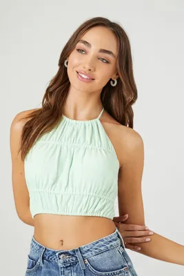 Women's Open-Back Halter Crop Top in Mint Medium