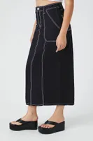 Women's Twill Contrast-Stitch Maxi Skirt in Black Small