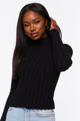 Women's Ribbed Mock Neck Sweater in Black Large
