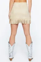 Women's Faux Suede Fringe Skirt in Cappuccino Small