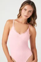 Women's Seamless Lace-Trim Bodysuit in Cherry Blossom Medium