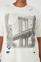 Women's Manhattan Bridge Graphic T-Shirt in White, 0X