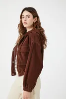 Women's Corduroy Cropped Hoodie in Chocolate, XL