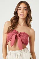 Women's Smocked Tie-Front Crop Top