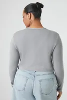 Women's Long-Sleeve Crop Top in Dark Grey, 0X