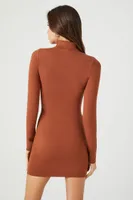 Women's Turtleneck Mini Sweater Dress in Chestnut Medium