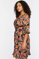 Women's Floral Print Mini Dress in Black, 0X