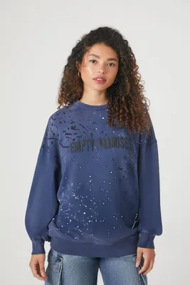 Women's Paint Splatter Empty Promises Pullover in Dusty Blue Medium