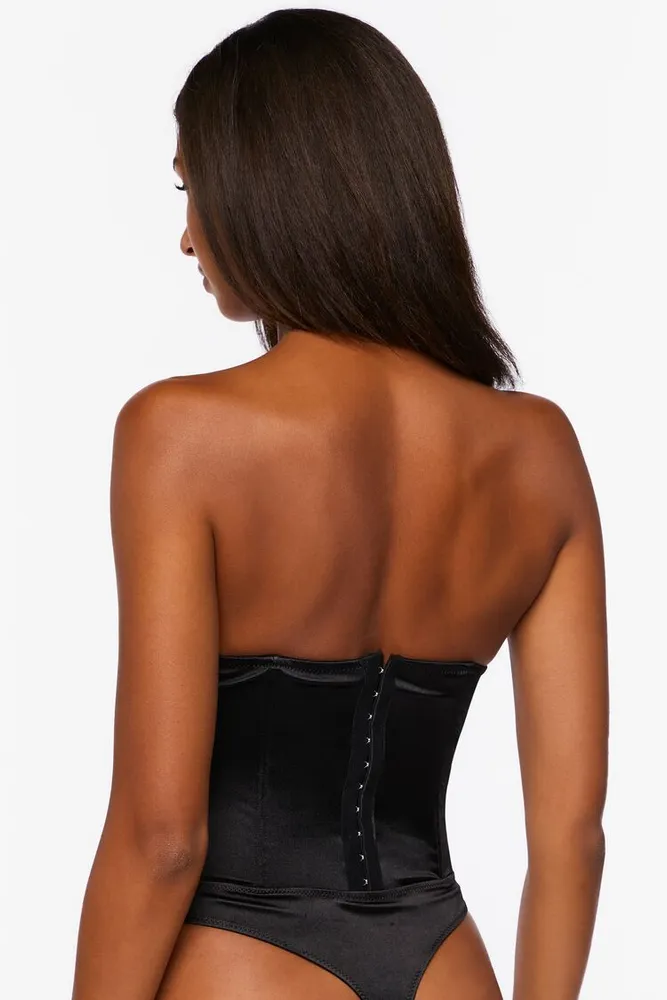 Women's Satin Strapless Lingerie Bodysuit in Black Medium